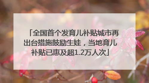 全国首个发育儿补贴城市再出台措施鼓励生娃，当地育儿补贴已惠及超1.2万人次